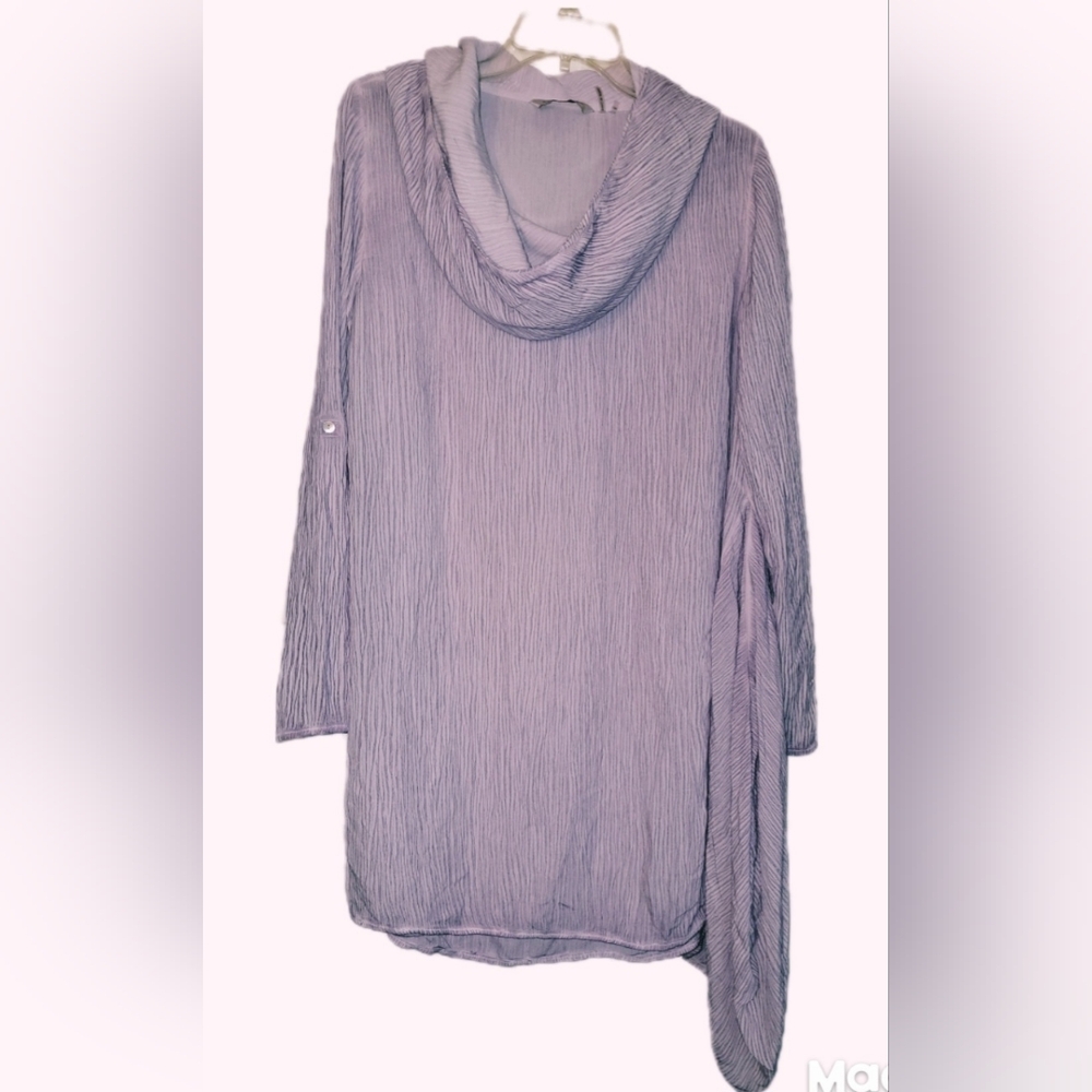 Soft Surroundings Purple Roll Tab Asymmetrical Gauze Tunic Top Cowl Neck Sz Med